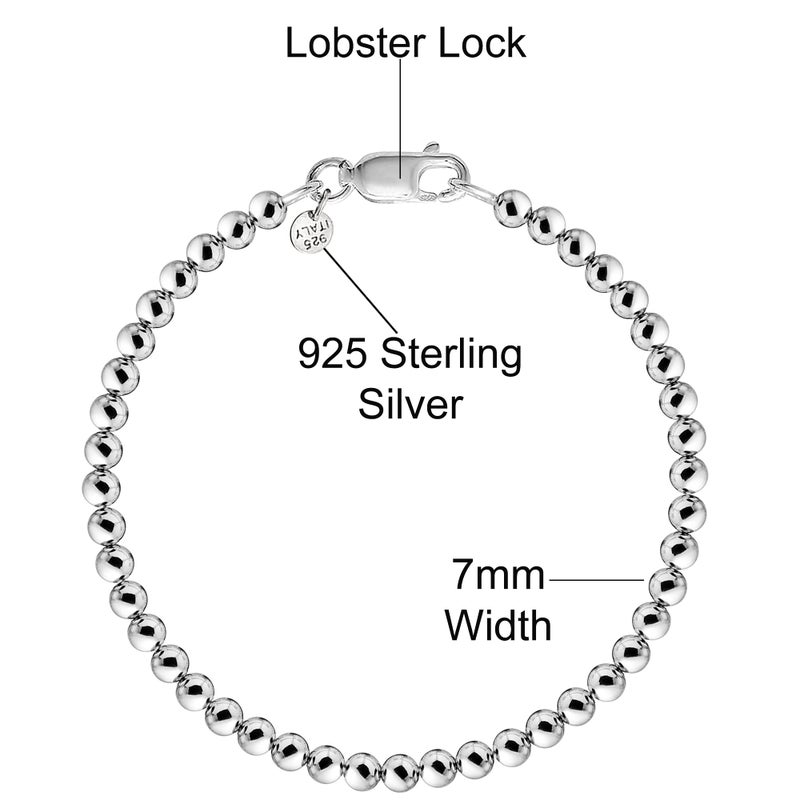 Savlano 925 Sterling Silver 7MM Handmade Bead Ball Strand Chain Bracelet For Women - Made in Italy Comes With a Gift Box (7.5, 7mm) - Image 2