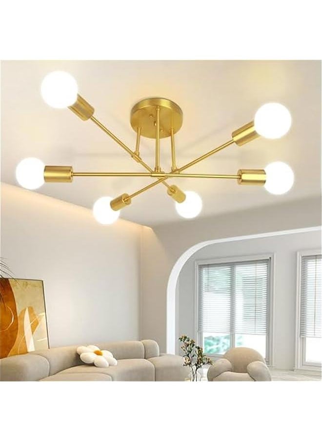HOOKOR Modern Sputnik Chandelier, Ceiling Light Fixture, Black Mid Century Semi Flush Mount Ceiling Lights Fixture for Bedroom, Dining Room, Living Room Kitchen, Bulbs Not Included  - Image 1