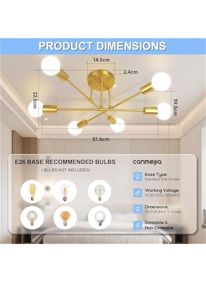 HOOKOR Modern Sputnik Chandelier, Ceiling Light Fixture, Black Mid Century Semi Flush Mount Ceiling Lights Fixture for Bedroom, Dining Room, Living Room Kitchen, Bulbs Not Included  - Image 2
