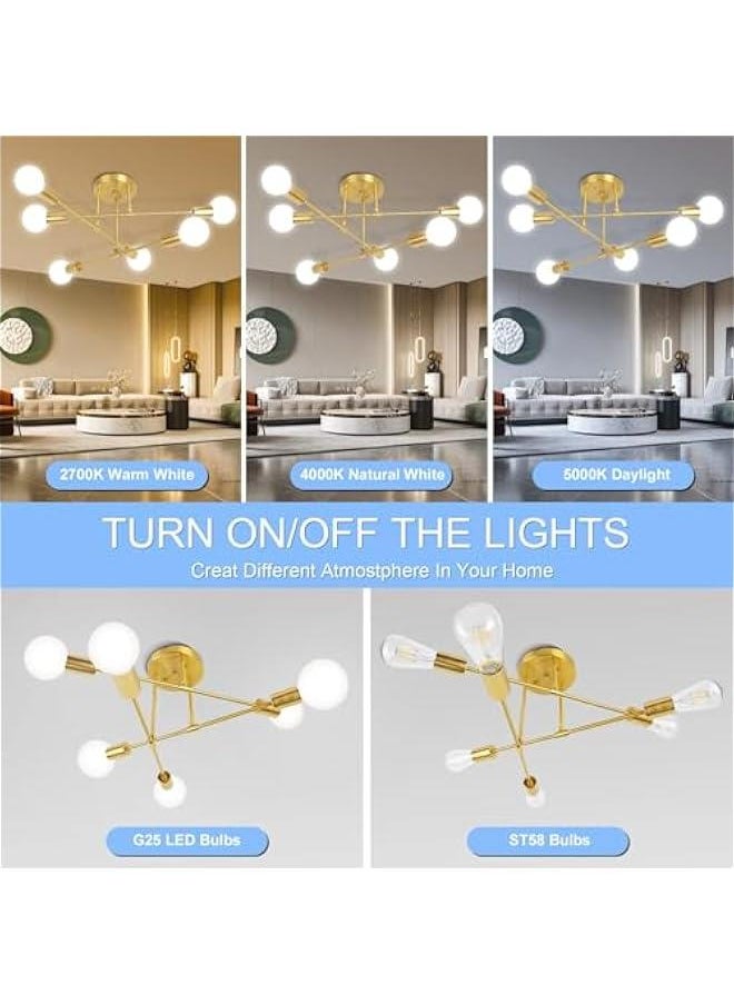 HOOKOR Modern Sputnik Chandelier, Ceiling Light Fixture, Black Mid Century Semi Flush Mount Ceiling Lights Fixture for Bedroom, Dining Room, Living Room Kitchen, Bulbs Not Included  - Image 4