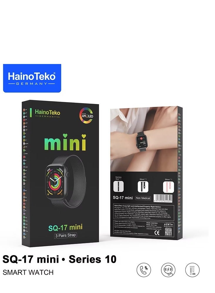 Haino Teko HainoTeko Smart Watch SQ-16 Mini Series 10 AMOLED Display Smart Watch With an elegant charm Bracelet 3 Pair Straps and Charging Cable Designed For Men (Black) - Image 1