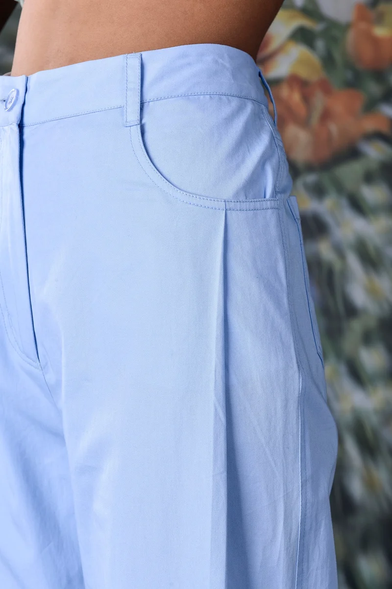 Genes Lecoanet Hemant Cotton Twill Relax Fit Trousers- Light Blue