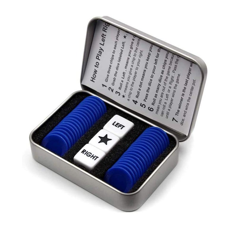 Befantasway Right Left Center Dice Game Set with 3 Dices 36 Chips Blue - Image 2