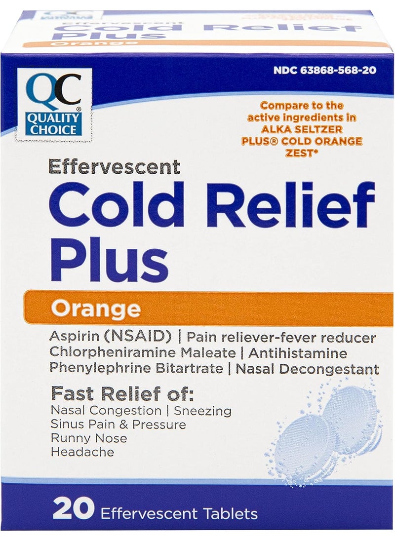 Quality Choice Quality Choice Cold Medicine, Effervescent Cold Relief Plus Orange, Pain Reliever & Fever Reducer, Congestion, Sneezing, Sinus Pressure, Runny Nose, and Head Ache Relief in 20 Count Flavored Tablets 