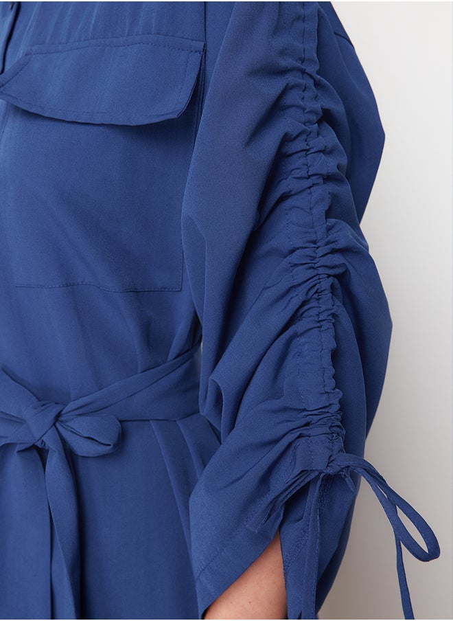 trendyol Saks Belted Cotton Woven Shirt Dress with Adjustable Sleeves Detail TCTSS23EB00365  - Image 5