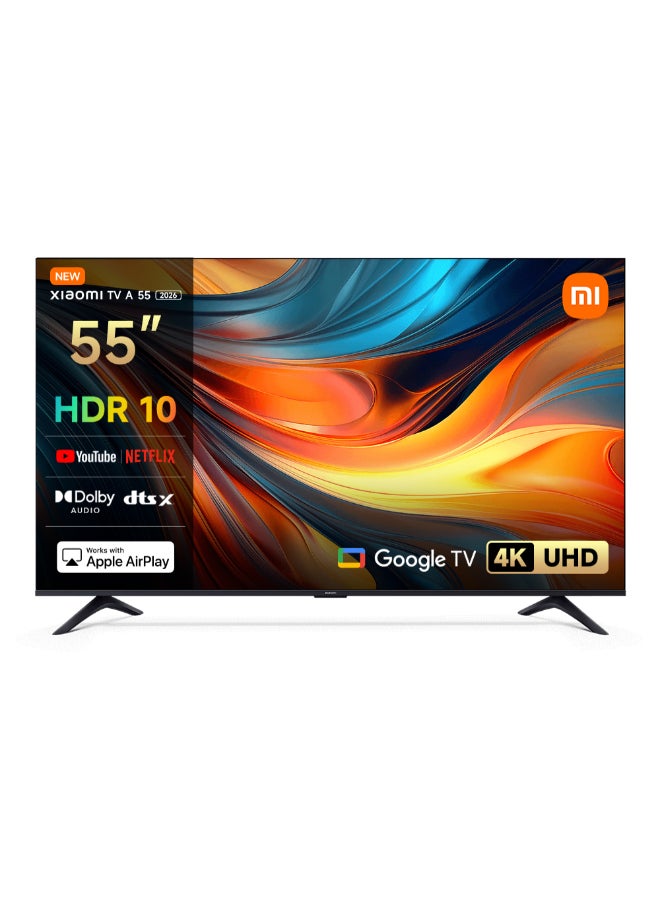 Xiaomi TV A 55 2026 Google TV™ 4K UHD image quality, Dolby Audio & DTS:X, Metallic design Epitome of quality, Game Boost mode 120Hz L55MB-AME Black