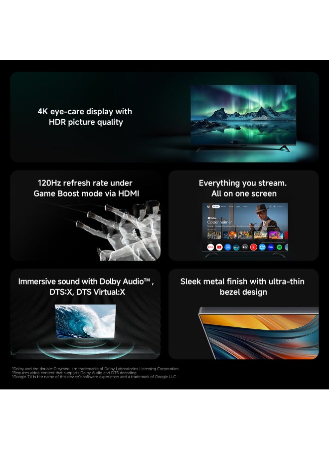Xiaomi TV A 55 2026 Google TV™ 4K UHD image quality, Dolby Audio & DTS:X, Metallic design Epitome of quality, Game Boost mode 120Hz L55MB-AME Black - Image 2