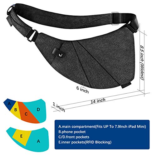 MRang Sling Crossbody Bag Travel Anti Theft Safe Bag for Men Women Waterproof Black - Image 5