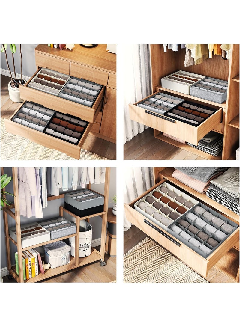 CUBEXELL 4 Pack Wardrobe Organiser Drawer Organiser, 96 Cell Fabric Foldable Cabinet Dresser Closet Organizers and Storage Boxes for Organizing Socks, Underwear, Ties Belts (24+24+24+24 Cell Underwear Organizer, Beige) - Image 3