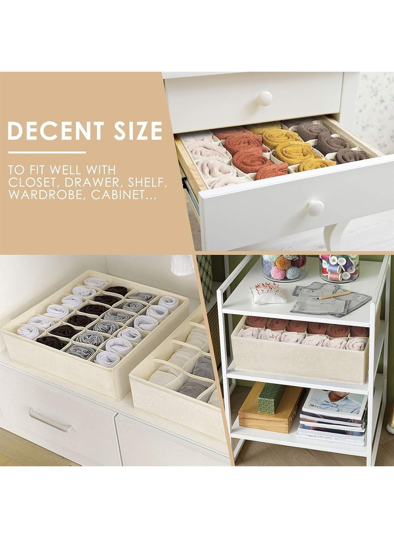 CUBEXELL 4 Pack Wardrobe Organiser Drawer Organiser, 96 Cell Fabric Foldable Cabinet Dresser Closet Organizers and Storage Boxes for Organizing Socks, Underwear, Ties Belts (24+24+24+24 Cell Underwear Organizer, Beige) - Image 4
