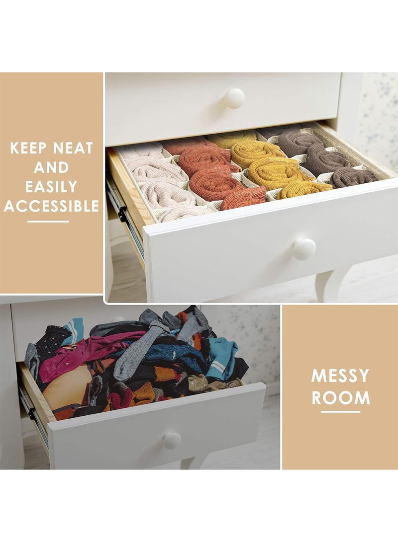 CUBEXELL 4 Pack Wardrobe Organiser Drawer Organiser, 96 Cell Fabric Foldable Cabinet Dresser Closet Organizers and Storage Boxes for Organizing Socks, Underwear, Ties Belts (24+24+24+24 Cell Underwear Organizer, Beige) - Image 5