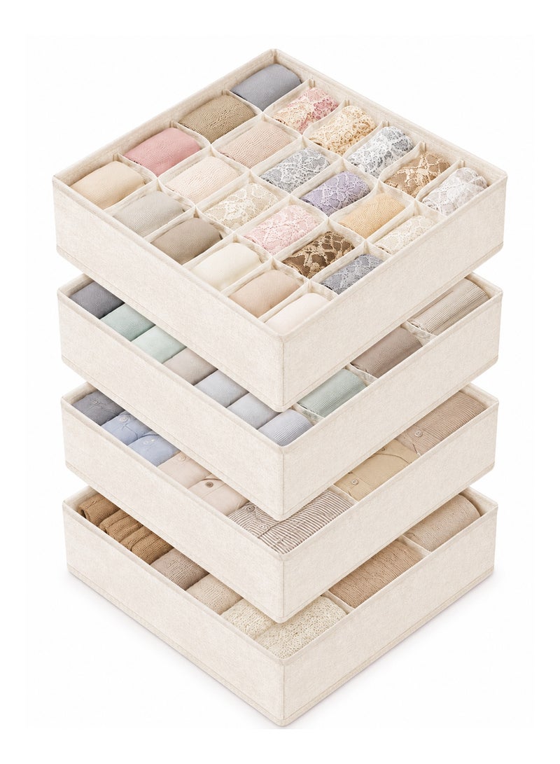CUBEXELL 4 Pack Wardrobe Organiser Drawer Organiser, 96 Cell Fabric Foldable Cabinet Dresser Closet Organizers and Storage Boxes for Organizing Socks, Underwear, Ties Belts (24+24+24+24 Cell Underwear Organizer, Beige) - Image 1