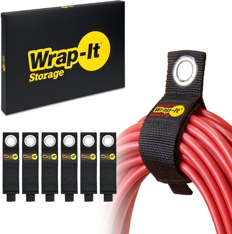 Wrap-It Storage Heavy-Duty Straps, 10-inch (6 Pack) - Hook and Loop Extension Cord Organizer Hanger, Cord Keeper, Cable Straps for Cords, Hoses, and Garage Storage - Image 1