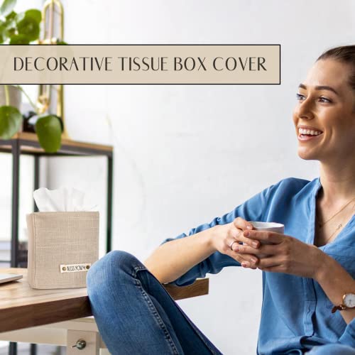 KIBAGA Stylish Tissue Box Cover - This Beige Linen Holder Instantly Covers Your Square Tissue Boxes - The Perfect Cube Cover for Your Bathroom and Home - Image 4
