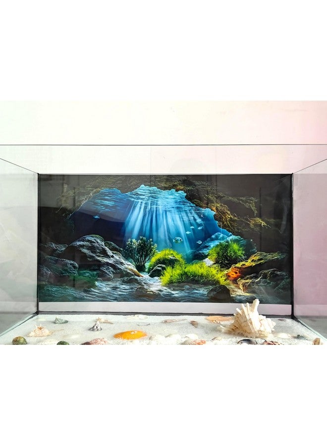 Generic Underwater Cave Aquarium Background Rocks Water Plants Sunburst Landscape Fish Tank Background 30x18 Inches PVC Glass Container Decoration with Tapes  - Image 4