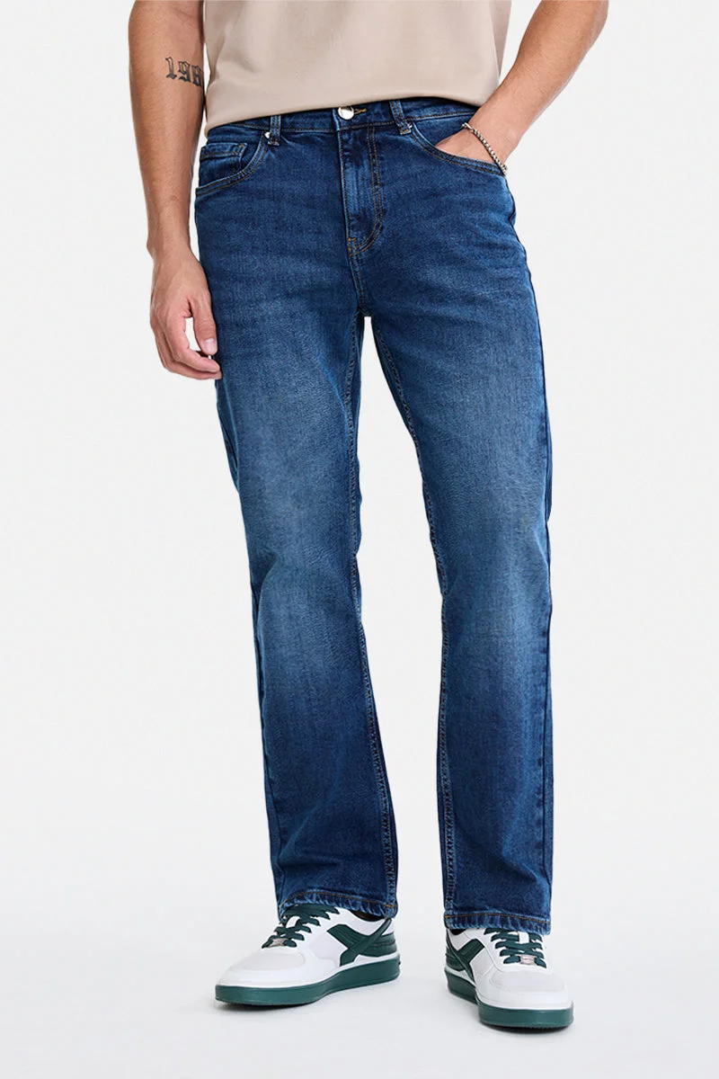 SNITCH Blue Solid Straight Fit Casual Jeans