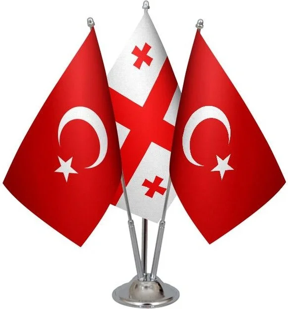 ساترنديزاين Desktop Georgia Flag Turkish Flag Triple Chrome Pole Table Flag Set