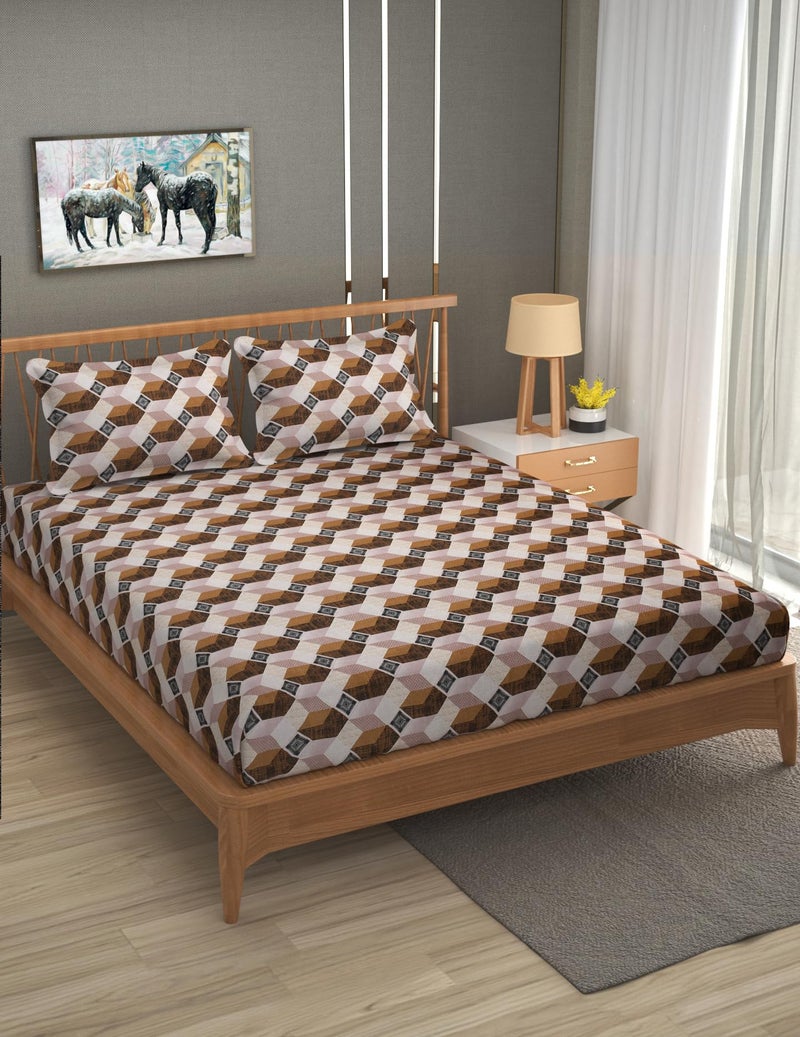 Furnofy Premium Wave Pattern Printed Double Bedsheet Set – Brown & Black (90x100 Inches) with 2 Pillow Covers – Flat - Image 2