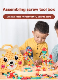 LOOPITYS Dog shaped toolbox toys -203 pieces creative drilling set creative drilling toys with screwdriver tools, electric drill toys, and rainbow fasteners - advanced STEM building set  - Image 1