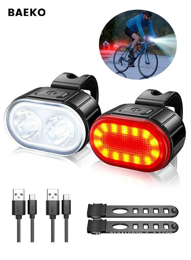 بيكو مجموعة أضواء الدراجة ، USB قابلة لإعادة الشحن ، ضوء دورة LED فائق السطوع ضوء خلفي أمامي وخلفي ، مجموعة ضوء الدراجة المقاومة للماء IPX5 للركوب الليلي / التخييم ، 10 أوضاع إضاءة ، عمر بطارية أطول - Image 1