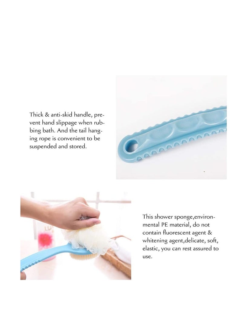 Excefore Bath Brush 2 in 1 Back Scrubber Long Handled With Ball Mesh Luffa Pouf Sponge Bathroom Tool Accessories Blue - Image 5