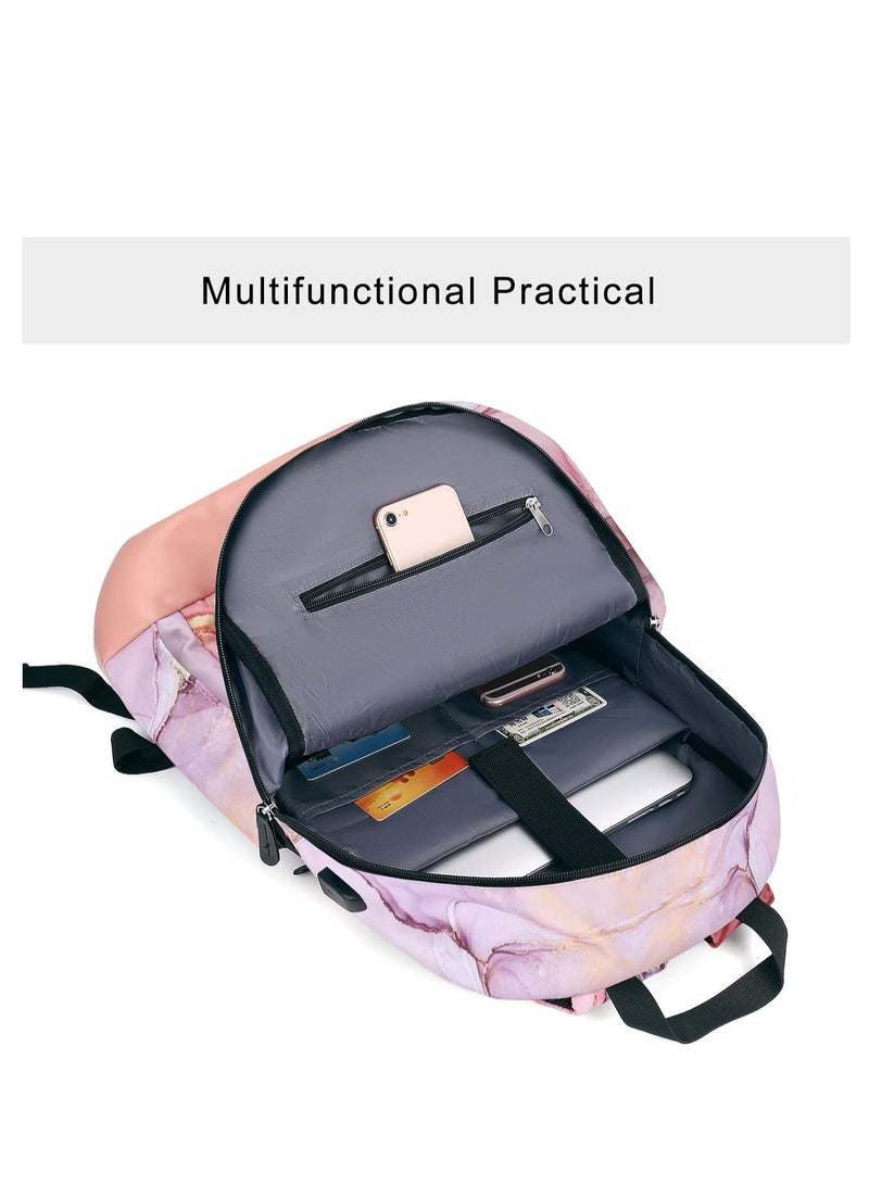 MOSISO 15.6-16 inch 20L Laptop Backpack for Women, Polyester Anti-Theft Casual Daypack Bag with Luggage Strap&USB Charging Port, Travel Business Backpack, Marble MO-MBH216, Pink - Image 5
