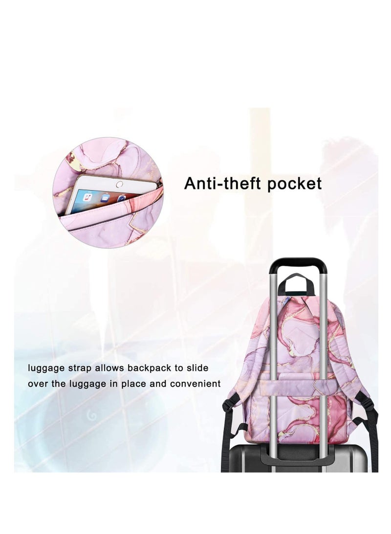 MOSISO 15.6-16 inch 20L Laptop Backpack for Women, Polyester Anti-Theft Casual Daypack Bag with Luggage Strap&USB Charging Port, Travel Business Backpack, Marble MO-MBH216, Pink - Image 4