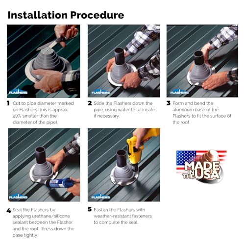 Flashers #1 Silicone High Temp Round Flexible Roof Jack Pipe Boot Metal Roofing Pipe Flashing (Pipe OD 1/4" to 2") - Image 4