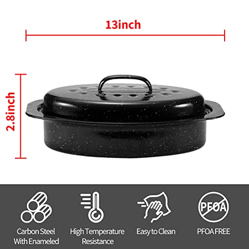 Kendane 13” Enameled Oval Roasting Pan with Domed Lid - For 7lb Turkey, Chicken, Lamb, Vegetables - Image 2