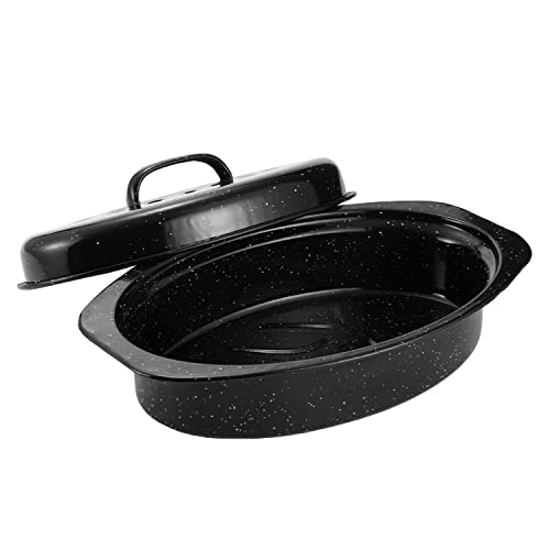 Kendane 13” Enameled Oval Roasting Pan with Domed Lid - For 7lb Turkey, Chicken, Lamb, Vegetables - Image 1