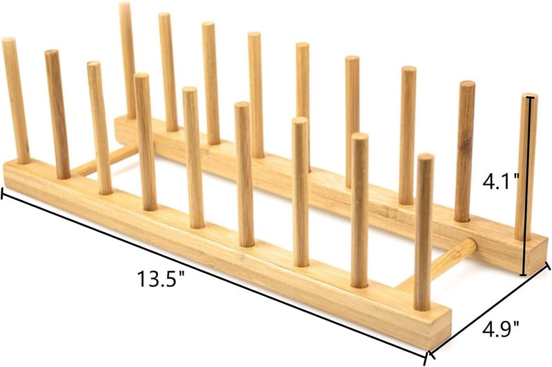 Lawei 4 Pack Bamboo Cupboards Dish Rack  Plate Rack Stand Pot Lid Holder Kitchen Cabinet Organizer for Bowl Cup Cutting Board and More 33 x 12 x 105cm - Image 2