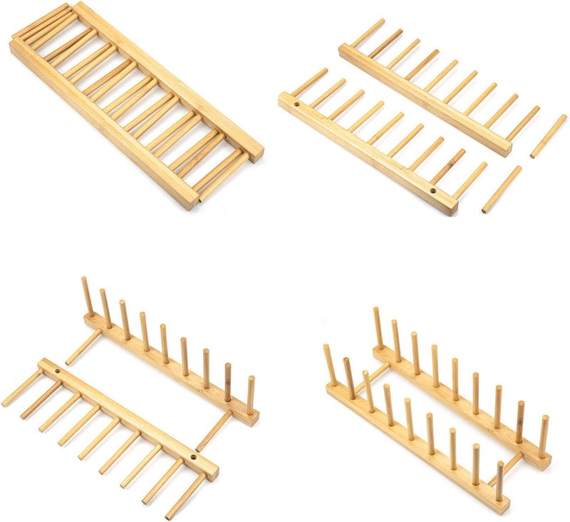 Lawei 4 Pack Bamboo Cupboards Dish Rack  Plate Rack Stand Pot Lid Holder Kitchen Cabinet Organizer for Bowl Cup Cutting Board and More 33 x 12 x 105cm - Image 3