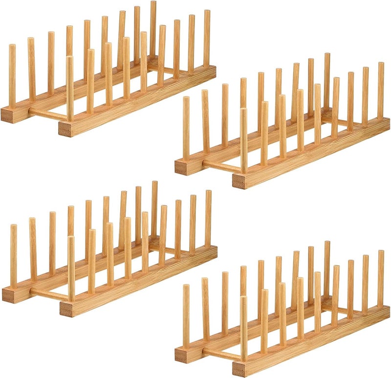 Lawei 4 Pack Bamboo Cupboards Dish Rack  Plate Rack Stand Pot Lid Holder Kitchen Cabinet Organizer for Bowl Cup Cutting Board and More 33 x 12 x 105cm - Image 1