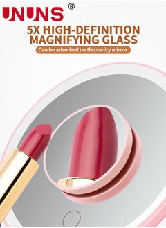 UNUNS Makeup Mirror with Lights,USB Rechargeable 5X Magnifying Vanity Mirror,3 Color Modes,90°Free Rotation,Lighted Mirror,LED Lighting Desktop  Mirror,Portable Big Light Up Mirror For Travel,Pink  - Image 4