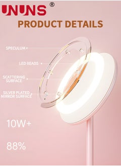 UNUNS Makeup Mirror with Lights,USB Rechargeable 5X Magnifying Vanity Mirror,3 Color Modes,90°Free Rotation,Lighted Mirror,LED Lighting Desktop  Mirror,Portable Big Light Up Mirror For Travel,Pink  - Image 5