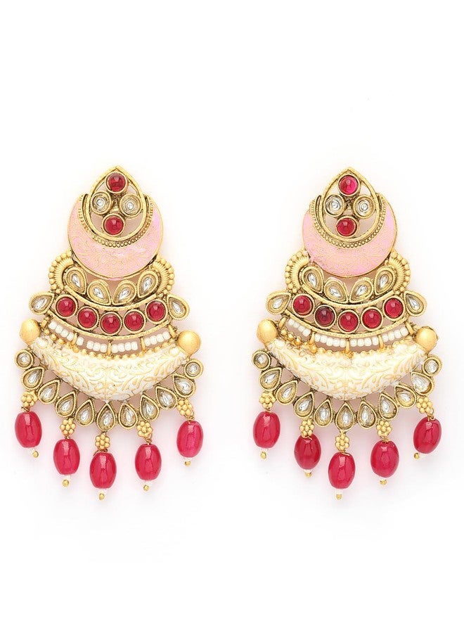 ADIVA 22K Gold-plated Kundan Stone Studded & Glossy Green Pearl Meenakari Designer Drop Earrings Set for women, Traditional Stylish Jhumka for Girls Party, Wedding, Festive - Image 1