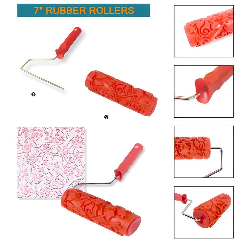 BANCOO 7"DIY Patterned Paint Roller | Decorative Art Texture Roller | Embossing Texture Rubber Roller Painting Supplies | Pattern Art Texture Tools for Household Wall Paintingï¼ˆBK131R) - Image 4