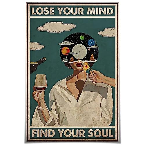 Flyhaw Vintage Lose Your Mind Find Your Soul Poster Mental Health Inspirational Quote Canvas Wall Art Aesthetic Posters Music Girl Print Painting Abstract Wall Decor for Bed Room Bathroom 8x12inch - Image 1