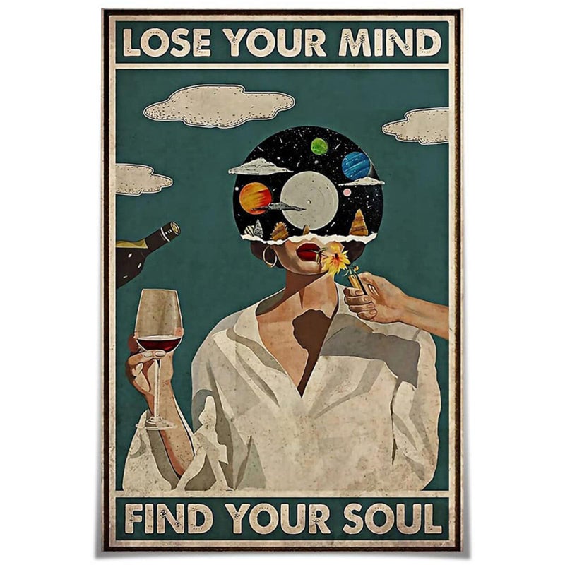 Flyhaw Vintage Lose Your Mind Find Your Soul Poster Mental Health Inspirational Quote Canvas Wall Art Aesthetic Posters Music Girl Print Painting Abstract Wall Decor for Bed Room Bathroom 8x12inch - Image 2