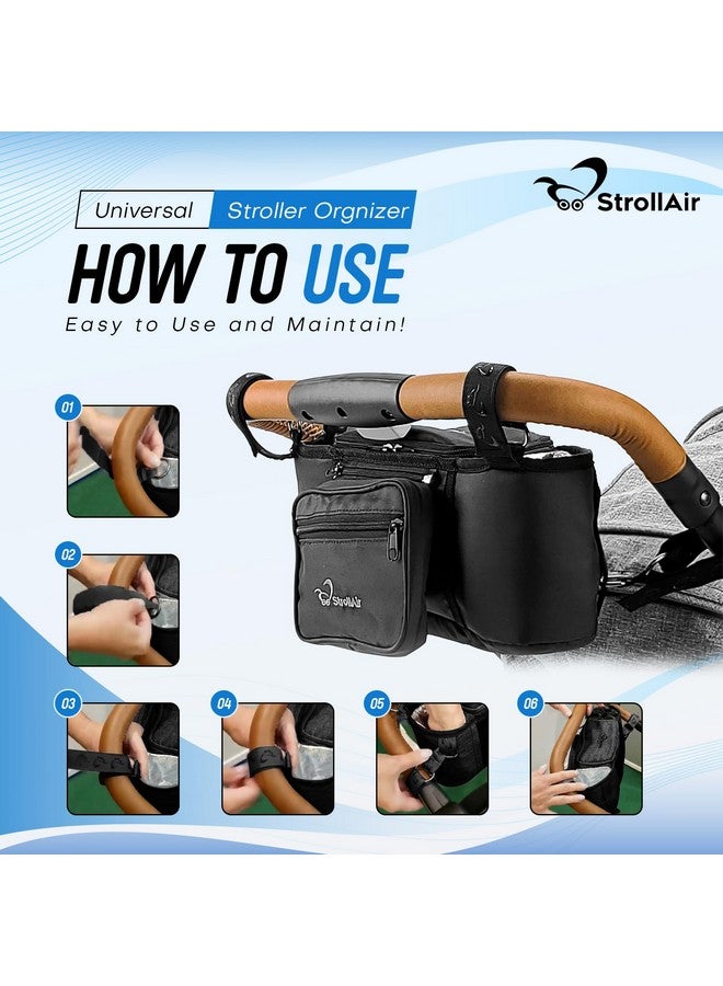 StrollAir Universal Stroller Organizer with Insulated Cup Holder, Stroller Caddy Compatible with Cosmos, Solo, Nuna, Baby Jogger, Bumbleride, Uppababy, Parent Drink Holder Stroller Accessories (Black) - Image 5