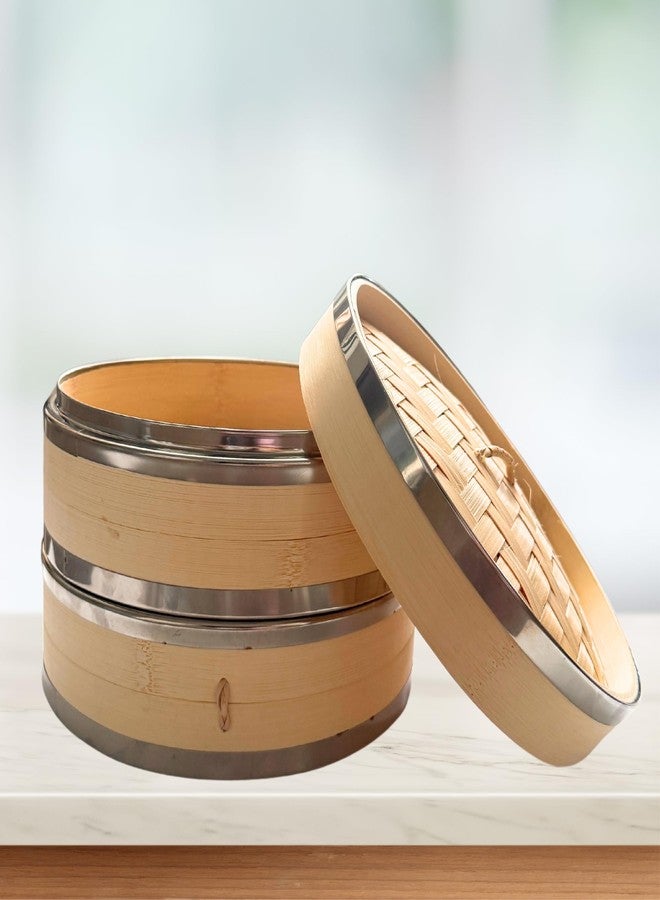 ذاي كوليكتبلز مجموعة سلال البخار من الخيزران ذات الطبقتين من THY Collectibles مع حواف من الفولاذ المقاوم للصدأ - مثالية للديم سوم، والزلابية، والكعك، والمأكولات البحرية، والأرز - مثالية للطبخ الآسيوي (طبيعي، 7 بوصات) - Image 4