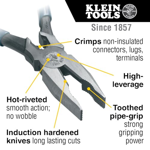 Klein Tools كماشة كلاين تولز 12098 ذات الرافعة العالية، كماشة عالمية مع قالب ضغط، قبضة أنبوب مسننة، شفرات صلبة بالتسخين، 8 إنش - Image 2