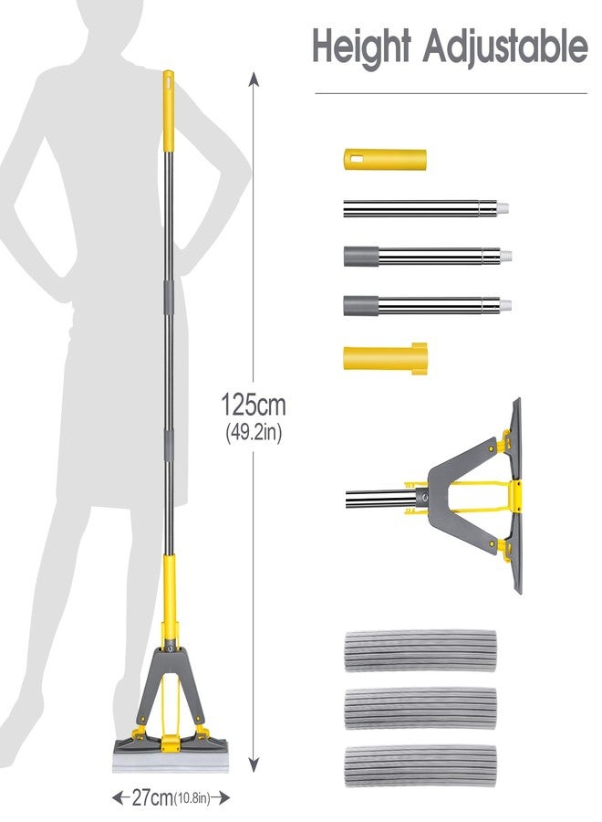 Masthome Sponge Mop,Masthome Roller Sponge Mop,Easy Self Squeeze Mop and Stainless Steel Handle,PVA Mops with 3 Absorbent Mop Refills for Home Use Tile Floor Bathroom Cleaning - Image 2