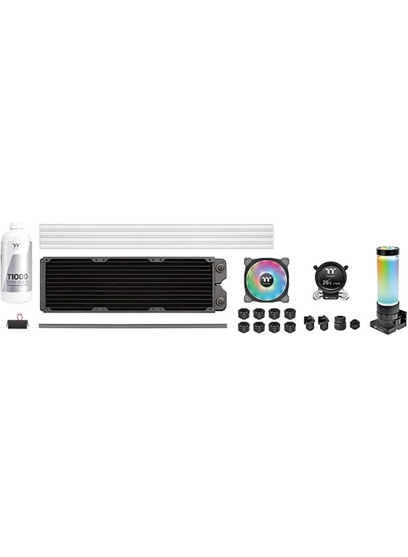 ثيرمال تيك Thermaltake Pacific CLM360 Ultra Hard Tube Liquid Cooling Kit - MX2 Ultra CPU Waterblock, Riing Duo 12 RGB Radiator Fan, PR32-D5 Plus Pump & Reservoir Combo - Black - Image 1