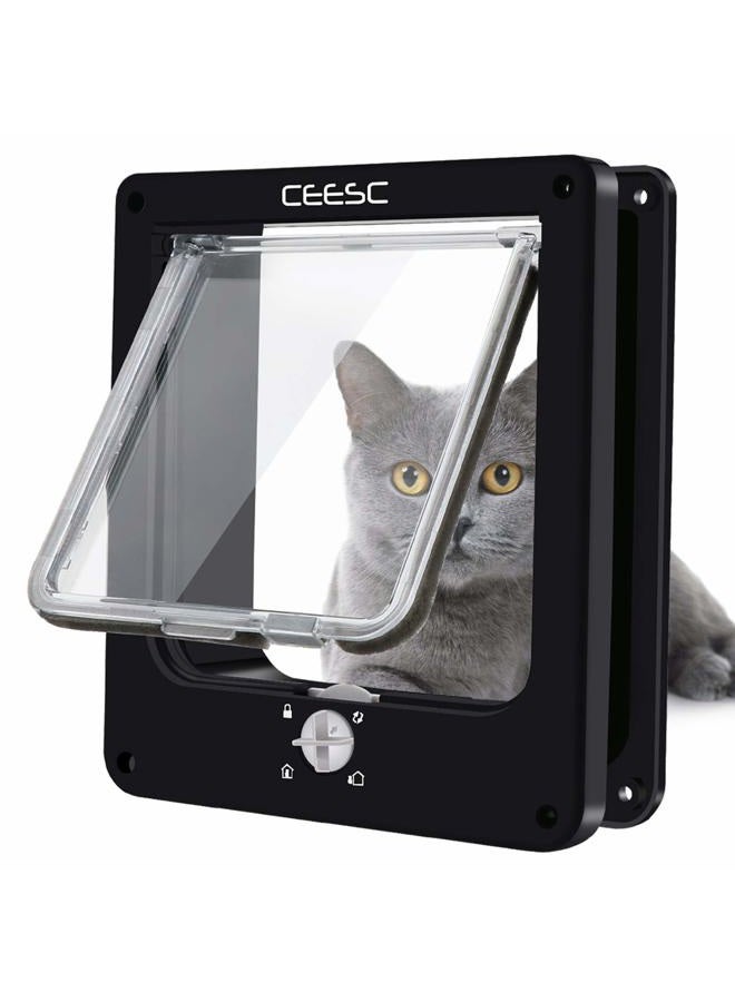 CEESC Cat Flap Waterproof Cat Flap with 4 Way Rotating Lock for Cats, Small Dogs, Easy to Install and Use, Improved Version - Image 1