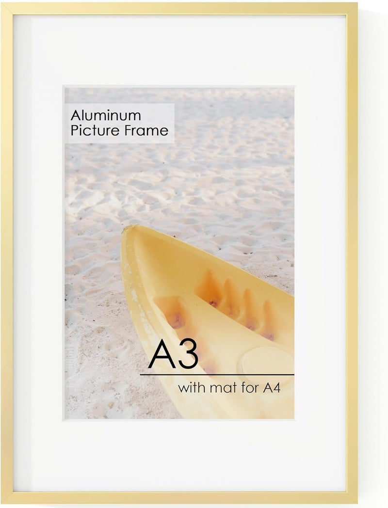 FLYJOE A3 Metal Picture Frame with Tempered Glass, Gold - Image 1