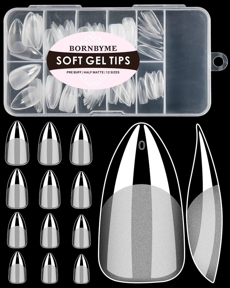 Soft Gel Nail Tips Medium Almond 120PCS Pre Buff Full Cover Nail Extenison Tips Half Matte Gel Nail Tips BORNBYME