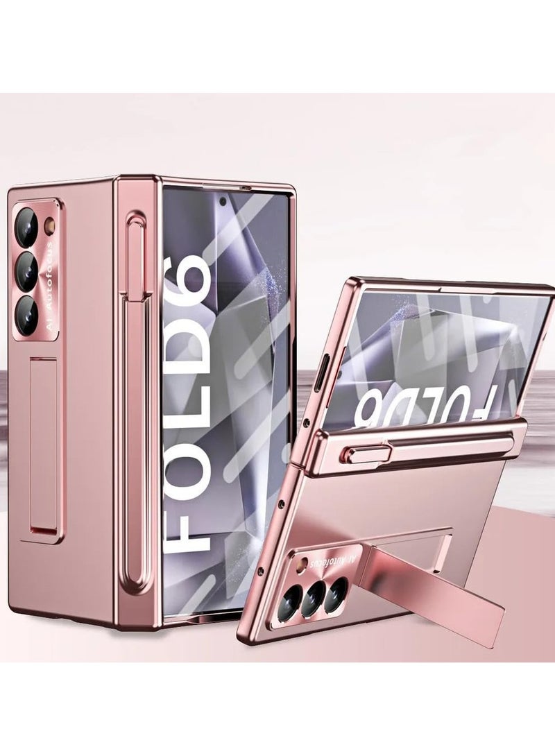 عام غطاء لجهاز Galaxy Z Fold 6 مع قلم وحامل قلم، غطاء لجهاز Z Fold 6 مزود بحماية للمفصل وواقي للشاشة، غطاء رفيع من مادة PC مع قاعدة مدمجة.