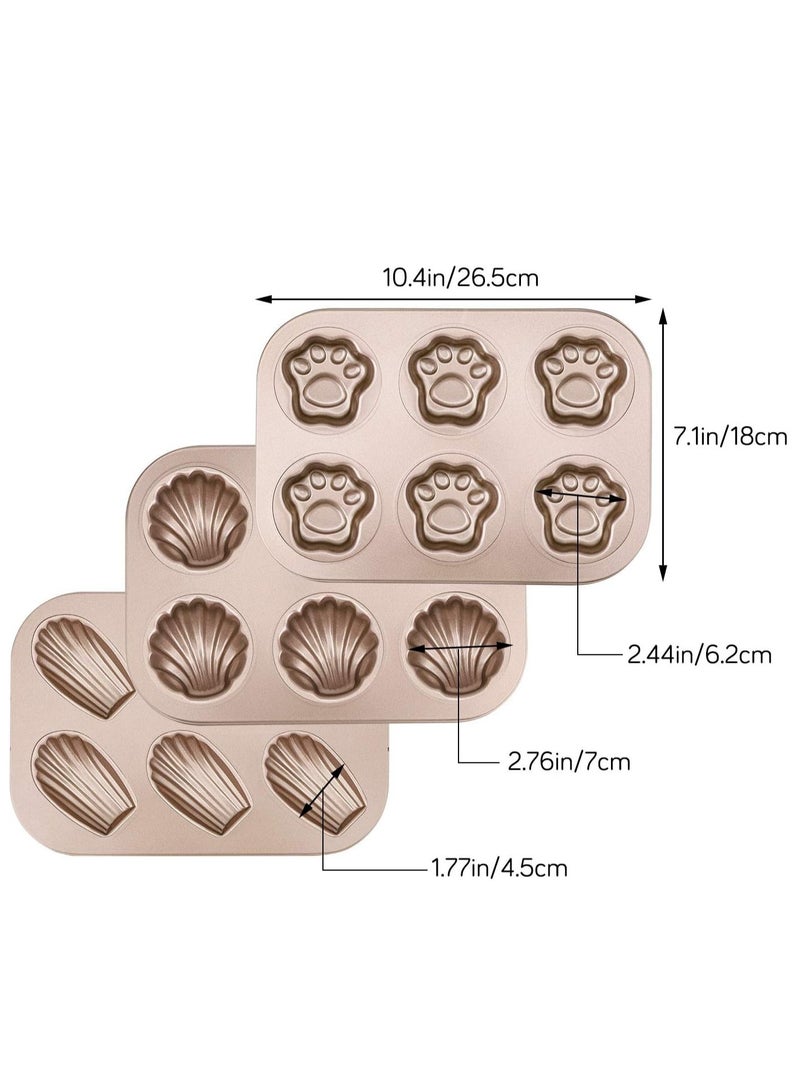 Hihonor 3 Pack Madeleine Pans, 10x7 Inch 6 Cavity Nonstick Cat Shaped Cake Cookies Pan Carbon Steel Madeleine Mold Shell Madeline Pan - Image 2