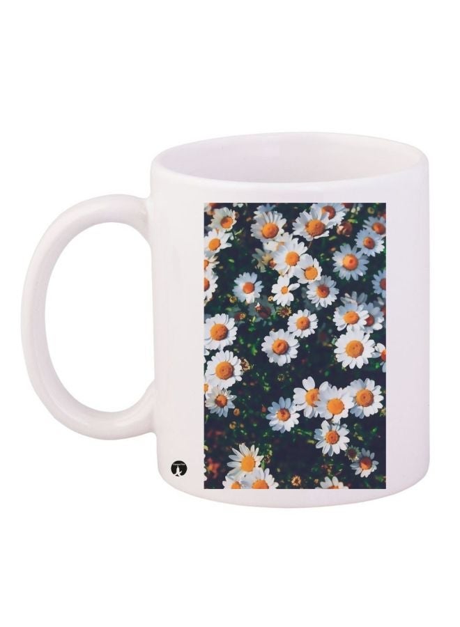 RYN Flowers Printed Coffee Mug White/Dark Green/Yellow 11ounce